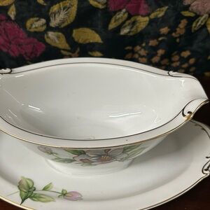Elegant Floral Gravy Boat with Saucer